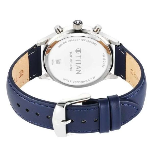 Titan Sapphire Quartz Multifunction Silver Dial Leather Strap Watch for Men-1874SL04