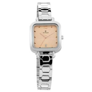 Titan Quartz Analog with Date Pink Dial Metal Strap Watch for Women-2626SM01