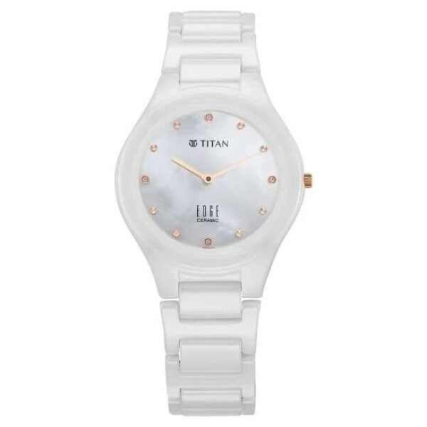 Titan Edge Ceramic Quartz in Arctic White with Diamonds and Rich Mother Of Pearl Dial Watch for Women-2653KC03