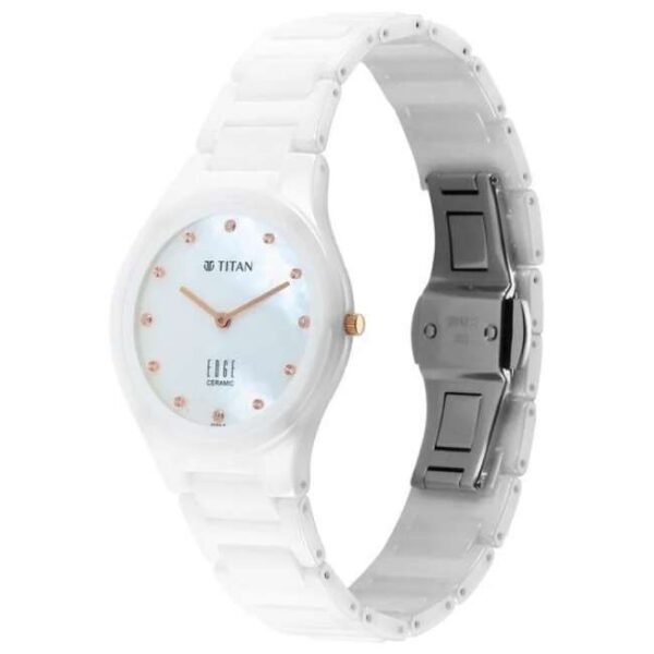 Titan Edge Ceramic Quartz in Arctic White with Diamonds and Rich Mother Of Pearl Dial Watch for Women-2653KC03