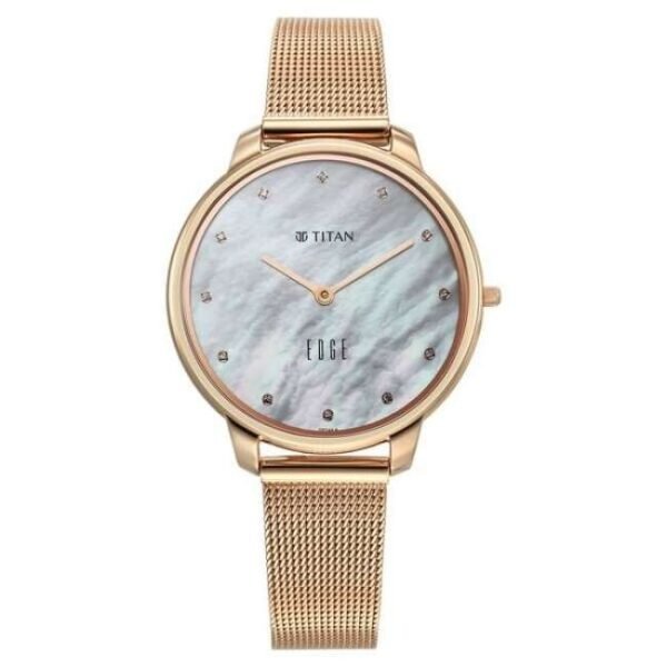Titan Edge Metal Ladies Allure Quartz Analog Rich Mother Of Pearl Dial Stainless Steel Strap Watch For Women-2654WM02
