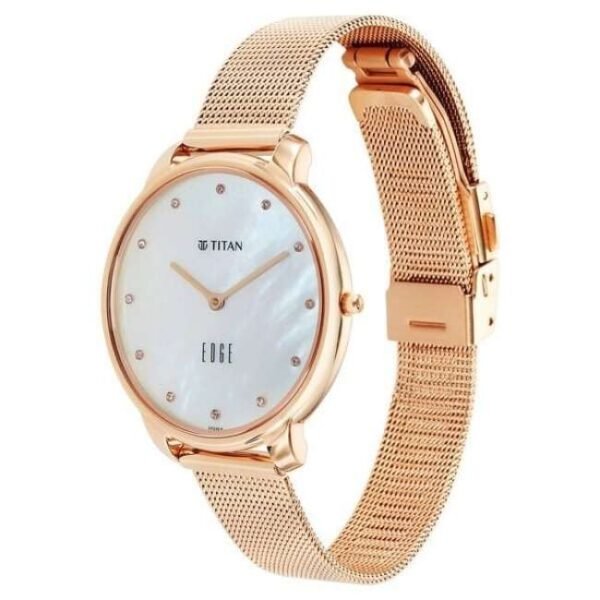 Titan Edge Metal Ladies Allure Quartz Analog Rich Mother Of Pearl Dial Stainless Steel Strap Watch For Women-2654WM02