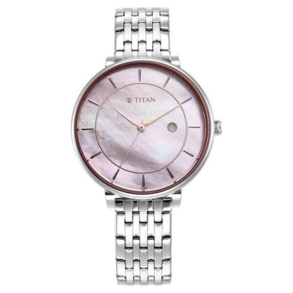 Titan Premium Workwear Mother of pearl Dial Analog with Date Stainless Steel Strap watch for Women-2673SM02
