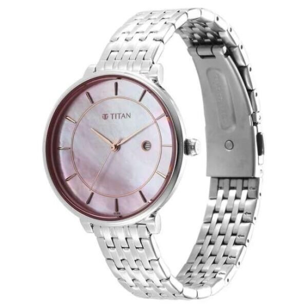 Titan Premium Workwear Mother of pearl Dial Analog with Date Stainless Steel Strap watch for Women-2673SM02