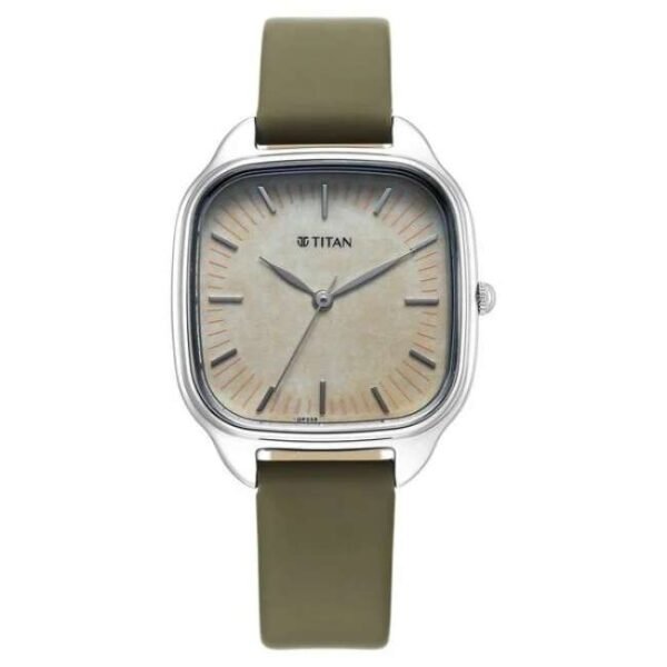 Titan Workwear Quartz Analog White Dial Green Leather Strap Watch For Women-2733SL01