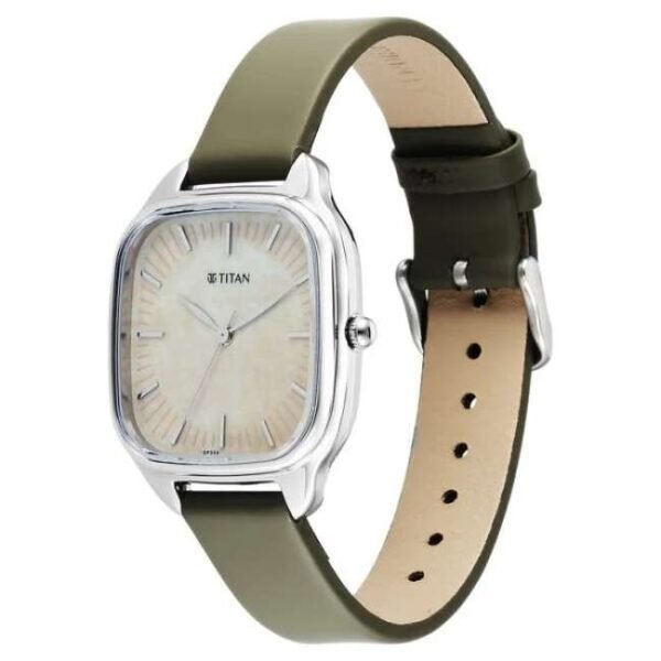 Titan Workwear Quartz Analog White Dial Green Leather Strap Watch For Women-2733SL01