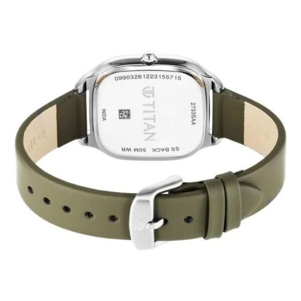 Titan Workwear Quartz Analog White Dial Green Leather Strap Watch For Women-2733SL01