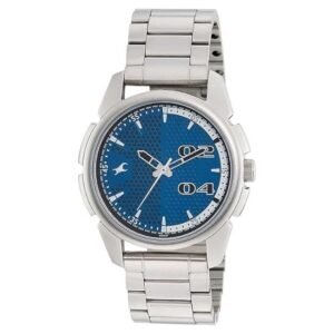 Fastrack Loopholes Quartz Analog Blue Dial Stainless Steel Strap Watch for Guys-3124SM03