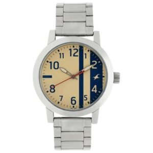 Fastrack Bare Basics Quartz Analog Beige Dial Stainless Steel Strap Watch for Guys-3162SM01