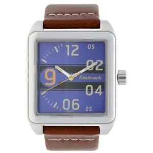 Fastrack Bare Basics Quartz Analog Blue Dial Leather Strap Watch for Guys-3164SL03