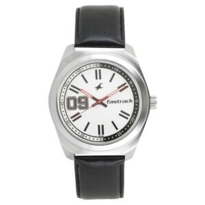 Fastrack Varsity Quartz Analog White Dial Leather Strap Watch for Guys-3174SL02