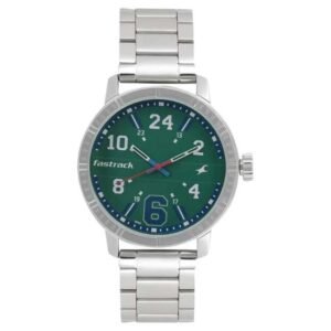 Fastrack Varsity Quartz Analog Green Dial Stainless Steel Strap Watch for Guys-3178SM01