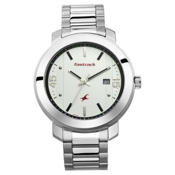 Fastrack Bare Basics Quartz Analog with Date White Dial Stainless Steel Strap Watch for Guys-3246SM01