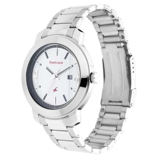 Fastrack Bare Basics Quartz Analog with Date White Dial Stainless Steel Strap Watch for Guys-3246SM01