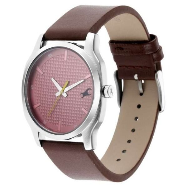 Fastrack Stunners Quartz Analog Red Dial Leather Strap Watch for Guys-3255SL01
