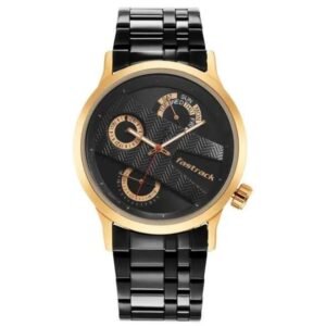 Fastrack Exuberant Quartz Analog Black Dial Metal Strap Watch for Guys-3281KM01