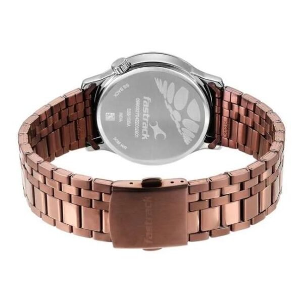 Fastrack Exuberant Quartz Multifunction Brown Dial Metal Strap Watch for Guys-3281KM03