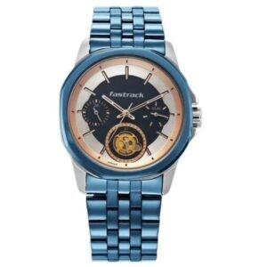 Fastrack Exuberant Quartz Analog Blue Dial Metal Strap Watch for Guys-3283KM01