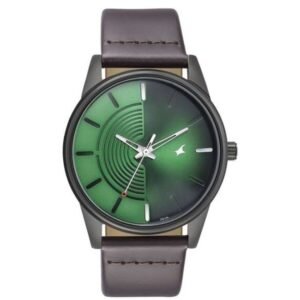 Fastrack Stunners Quartz Analog Green Dial Leather Strap Watch for Guys-3305NL01