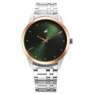Fastrack Stunners Quartz Analog Green Dial Metal Strap Watch for Guys-3308KM03