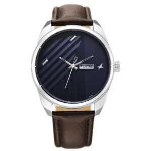 Fastrack Fleek Quartz Analog with Day and Date Blue Dial Leather Strap Watch For Guys-3313SL01