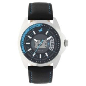 Fastrack Loopholes Quartz Analog with Date Black Dial Leather Strap Watch for Guys-38049SL01