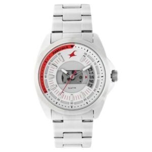 Fastrack Loopholes Quartz Analog with Date White Dial Stainless Steel Strap Watch for Guys-38049SM02