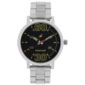 Fastrack Fundamentals Quartz Analog Black Dial Stainless Steel Strap Watch for Guys-38052SM02