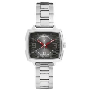 Fastrack Loopholes Quartz Analog with Date Grey Dial Stainless Steel Strap Watch for Girls-6167SM01