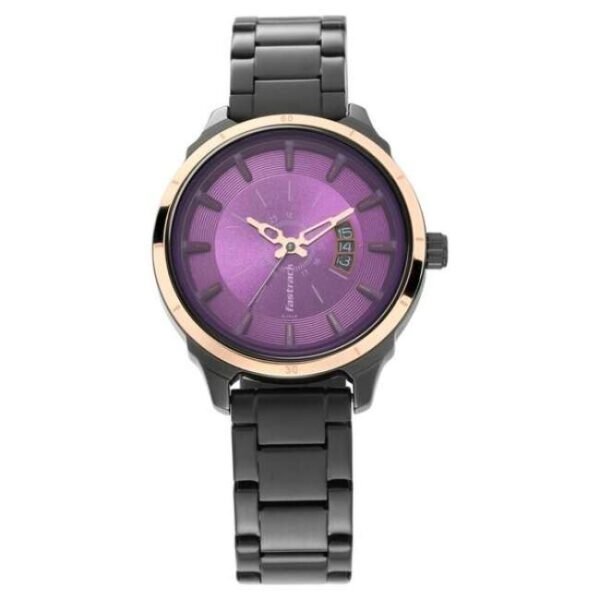 Fastrack All Nighters Quartz Analog Purple Dial Stainless Steel Strap Watch for Girls-6187KM03