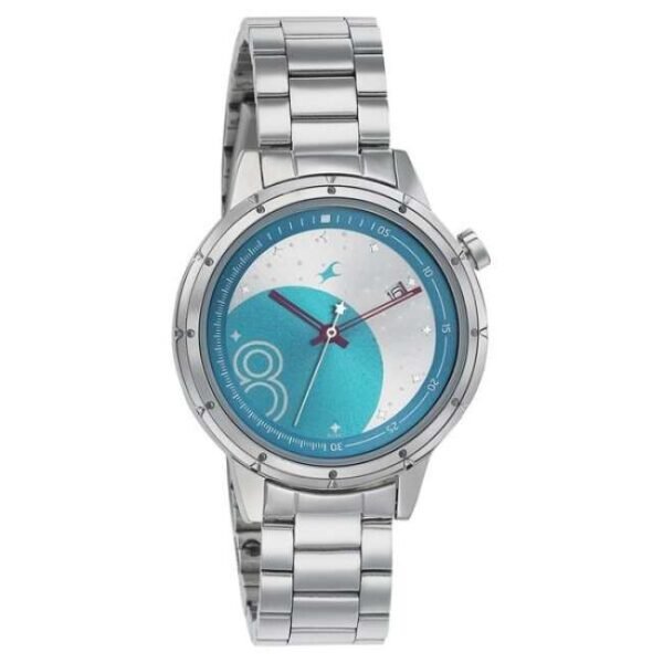 Fastrack Space Rover Quartz Analog with Date Blue Dial Stainless Steel Strap Watch for Girls-6194SM01