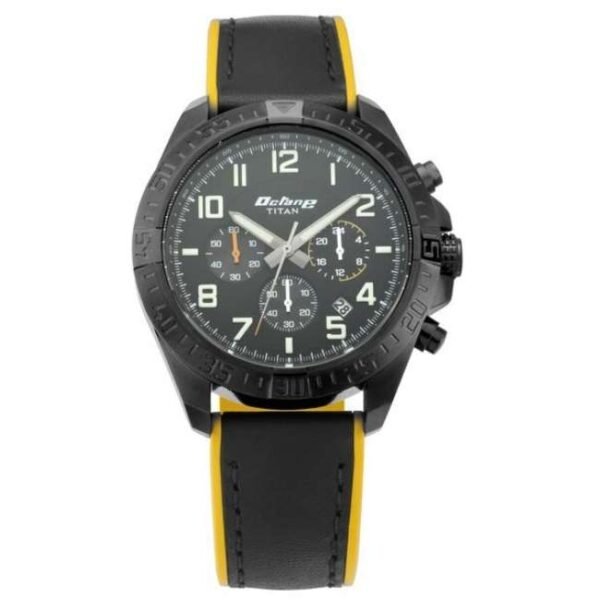 Titan Octane Hyper Lume Black Dial Chronograph Leather Strap watch for Men-90112NP03