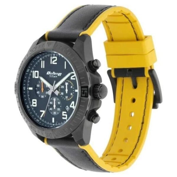 Titan Octane Hyper Lume Black Dial Chronograph Leather Strap watch for Men-90112NP03