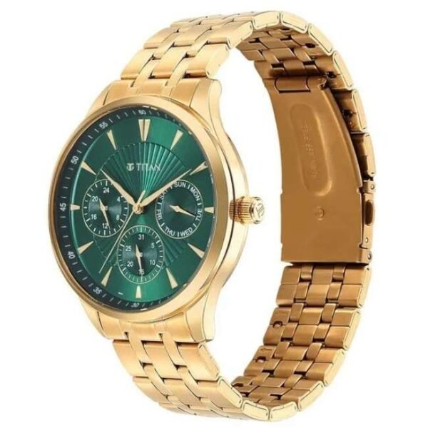 Titan Opulent Green Dial Quartz Multifunction Stainless Steel Strap watch for Men-90127YM05