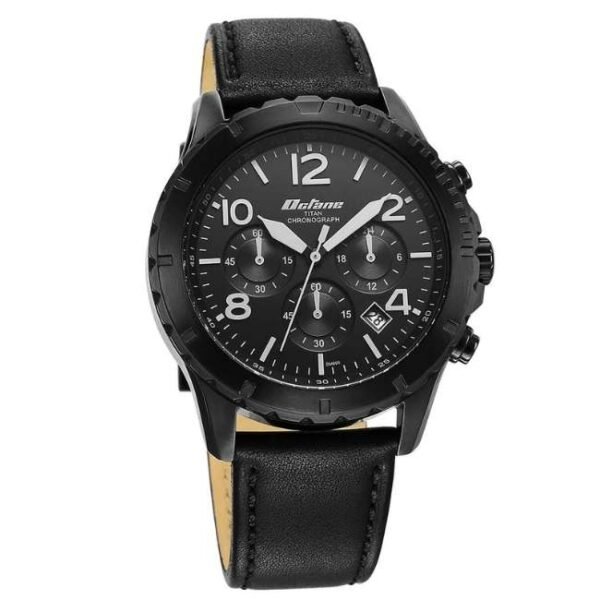 Titan Octane Classic Sporty Black Dial Chronograph Leather Strap watch for Men-90151NL01