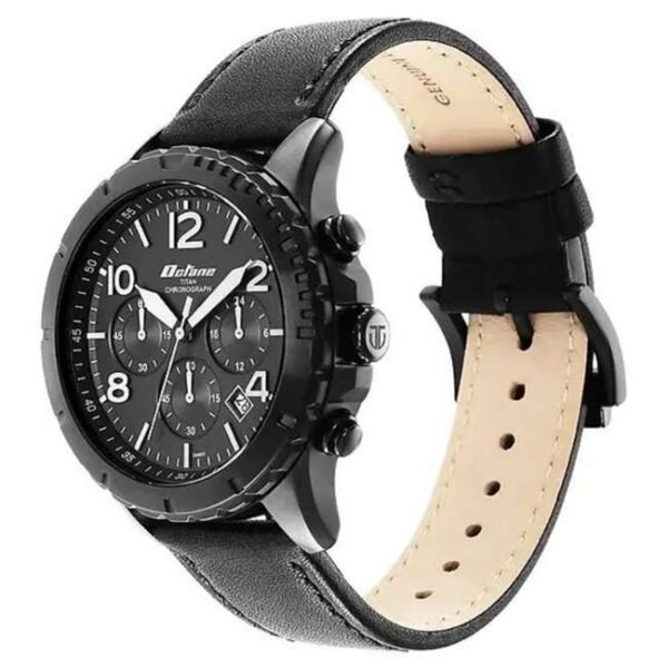 Titan Octane Classic Sporty Black Dial Chronograph Leather Strap watch for Men-90151NL01