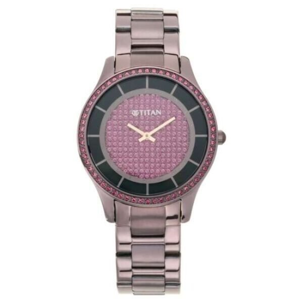 Titan Self Expression Purple Dial Women Watch With Stainless Steel Strap-95109QM01