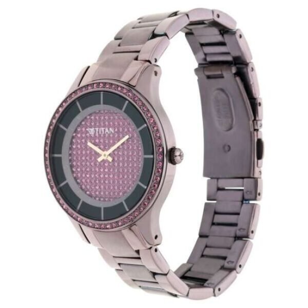 Titan Self Expression Purple Dial Women Watch With Stainless Steel Strap-95109QM01