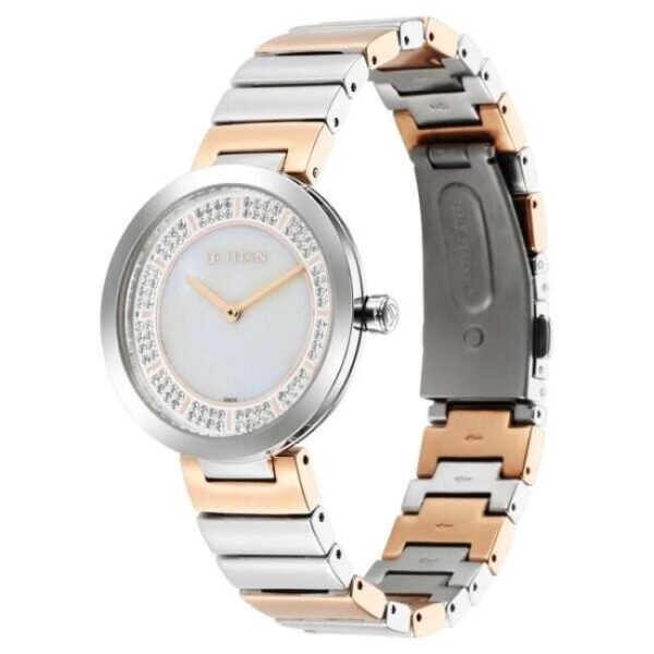 Titan Purple Unending Beauty Mother Of Pearl Analog Stainless Steel Strap watch for Women-95162KM01