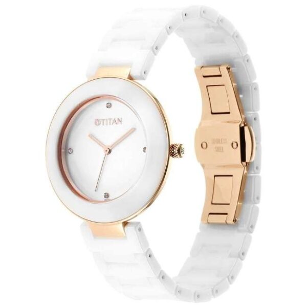 Titan Purple Ceramics White Dial Analog Ceramic Strap watch for Women-95189KC01