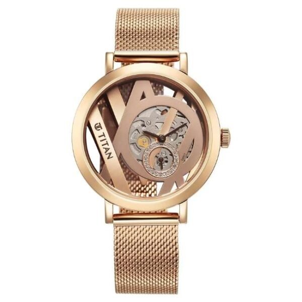Titan Purple Abstract Quartz Analog Rose Gold Stainless Steel Strap for  Women-95228WM01