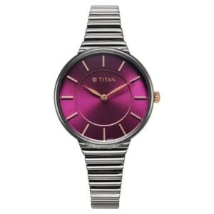 Titan Aura Quartz Analog Purple Dial Stainless Steel Strap Watch for Women-95245KM01