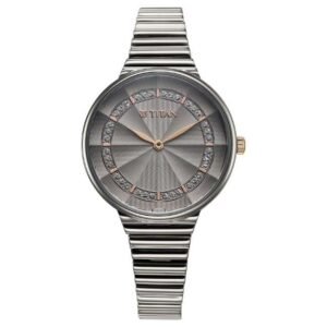 Titan Aura Quartz Analog Grey Dial Stainless Steel Strap Watch for Women-95245KM02