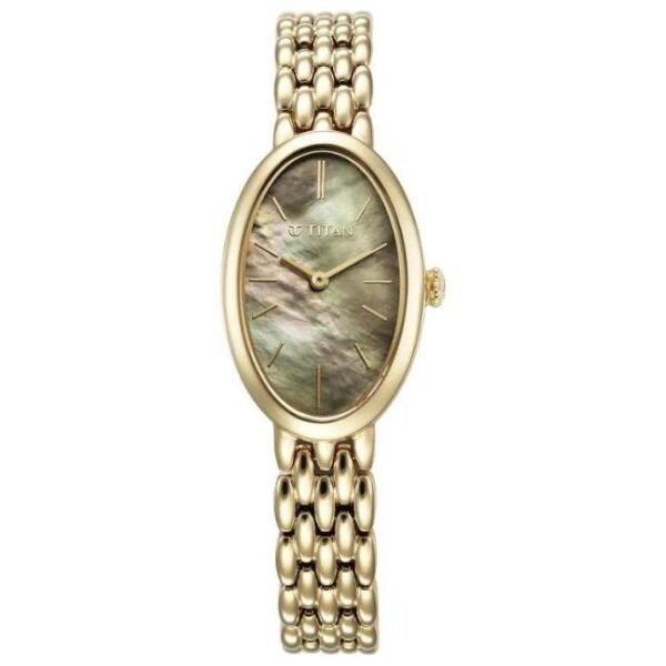 Titan Aura Quartz Analog Mother Of Pearl Dial Stainless Steel Strap Watch for Women-95246YM01