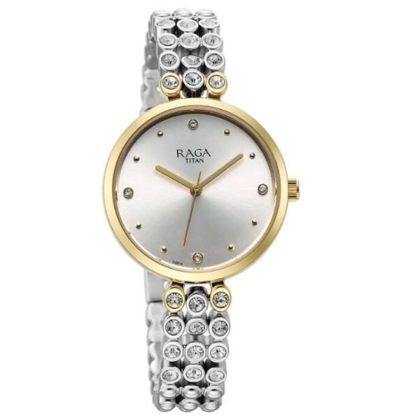 Titan Raga Showstopper Quartz Analog Silver Dial Metal Strap Watch for Women-95262BM01