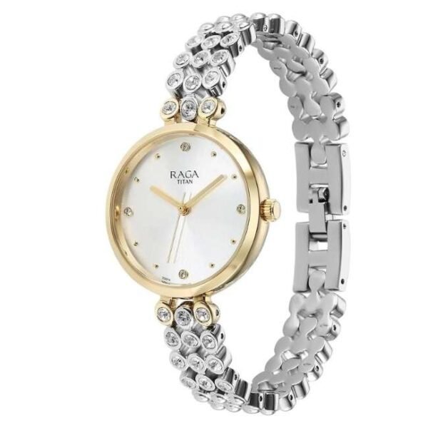 Titan Raga Showstopper Quartz Analog Silver Dial Metal Strap Watch for Women-95262BM01
