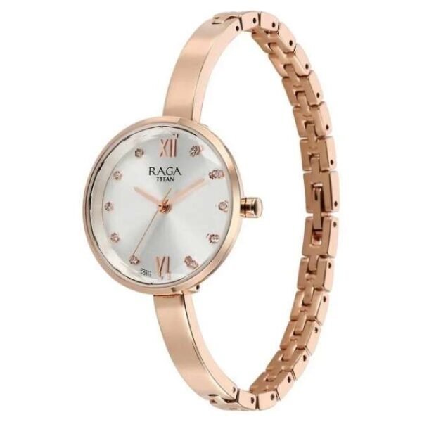 Titan Raga Showstopper Quartz Analog Silver Dial Metal Strap Watch for Women-95271WM02