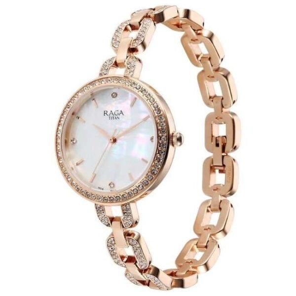 Titan Raga Showstopper Quartz Analog Mother Of Pearl Dial Metal Strap Watch for Women-95272WM01