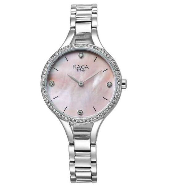 Titan Raga Showstopper Quartz Analog Mother Of Pearl Dial Metal Strap Watch for Women-95275SM01