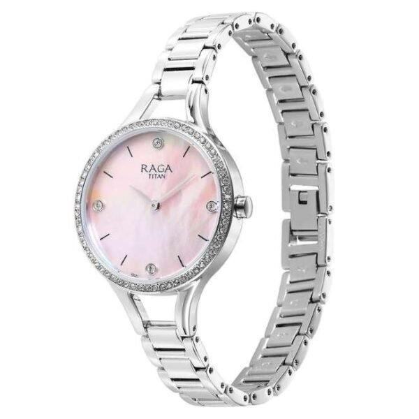 Titan Raga Showstopper Quartz Analog Mother Of Pearl Dial Metal Strap Watch for Women-95275SM01